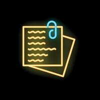 Glowing neon icon of paper documents attached with a paperclip vector