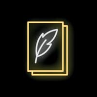 Neon sign of feather pen writing on paper document vector