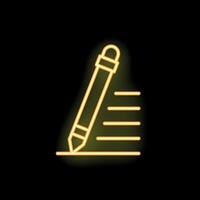 Neon pencil writing on paper with yellow lines on black background vector