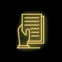 Hand holding documents with neon effect on black background vector