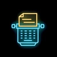 Neon typewriter icon glowing on dark background vector