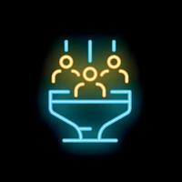 Neon icon of sales funnel with customers falling inside representing lead generation vector