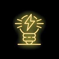 Neon lightbulb shining with a lightning bolt inside representing ideas vector