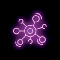 Neon symbol of network sharing with wifi waves and connected circles on black background vector