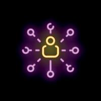 Neon sign of person connecting to network of people vector