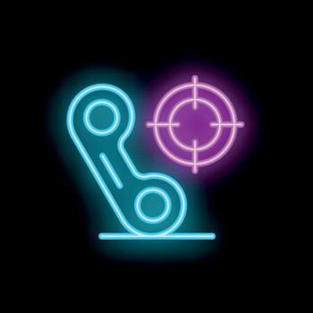 neón icono de gamepad con objetivo representando jugador focalización adversario vector