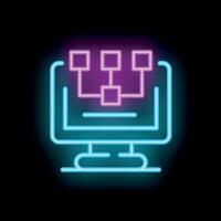 Neon icon of computer showing database management system vector