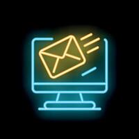Neon icon of email message sending from desktop computer screen vector