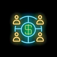Neon icon of people sharing money with dollar sign in center vector