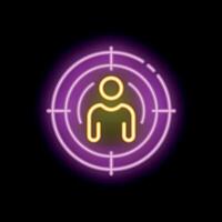 Neon icon of target aiming at person representing customer targeting vector