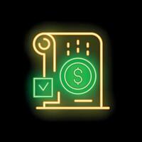 Neon icon of financial document showing payment approval vector