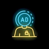 Neon icon of person blocking ads with firewall security system vector