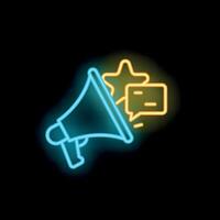Neon megaphone announcing promotion with stars and speech bubble vector