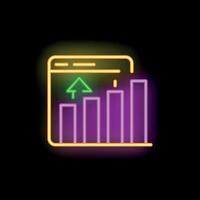 Neon sign depicting growing bars graph on website tab in yellow and purple on black background vector