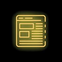 Neon yellow webpage layout icon glowing on black background vector