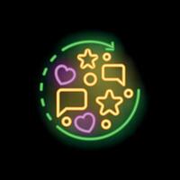 Neon sign representing customer feedback loop with stars and hearts vector