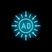 Neon icon of advertisement with arrows pointing to the center representing target audience vector
