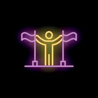 Neon sign of a man crossing finish line with flags vector