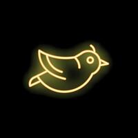 Neon bird flying with open wings on black background vector