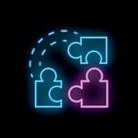 Neon puzzle pieces forming a circle on a dark background vector