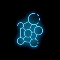 Neon style icon showing network of connected nodes glowing blue vector