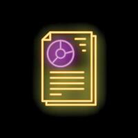 Neon sign of documents with analytics chart icon on black background vector
