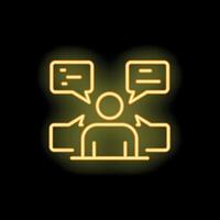 Neon icon of person receiving feedback represented by speech bubbles pointing inwards vector