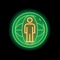Neon sign representing globalization with a human silhouette inside a world map vector