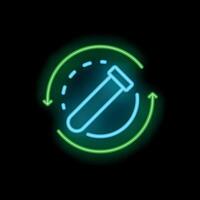 Neon icon of test tube experiment showing scientific innovation and research vector
