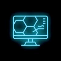 Neon icon of computer displaying molecular structure for scientific research vector
