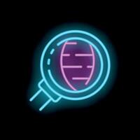 Neon icon of magnifying glass examining dna structure vector