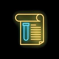 Neon icon of medical test result document with test tube vector