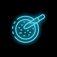 Neon icon of pipette dropping liquid in petri dish for science experiment vector