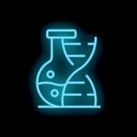 Neon icon of erlenmeyer flask and dna double helix representing genetic engineering vector