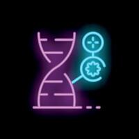 Neon icon of genetic engineering showing dna strand being modified vector