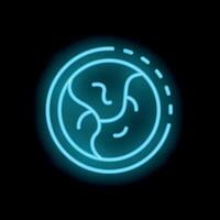 Blue neon sign showing planet earth on black background vector