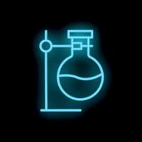Neon style icon of round bottom flask on stand with liquid inside vector