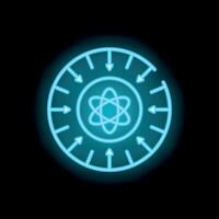 Neon icon of arrows pointing to center of atom symbol in circle vector