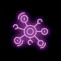 Neon icon of a network connecting nodes with lines of information flowing vector