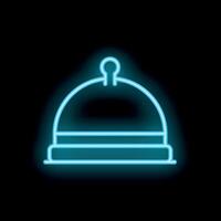 Glowing neon icon of a serving tray with lid on black background vector