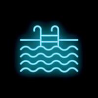 Neon icon of a swimming pool with ladder on a black background vector