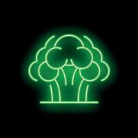 Glowing neon green broccoli icon on black background vector