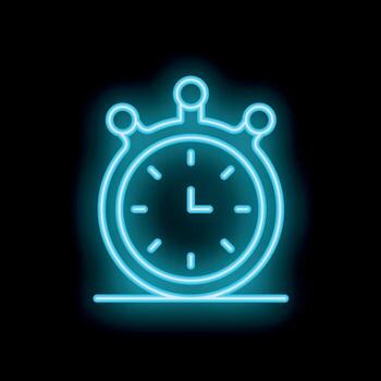 Neon clock shining, showing time passing concept vector