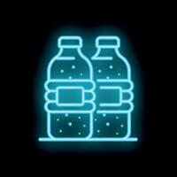 Glowing neon icon of two plastic water bottles on black background vector