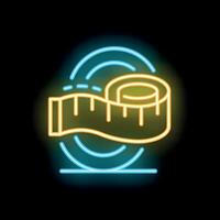 Measuring tape glowing with neon light effect on black background vector