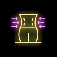 Neon sign representing slimming body with arrows pointing inwards on black background vector