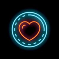 Neon heart shining inside a circle on black background vector