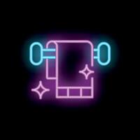 Neon towel hanging on rack with shining stars on black background vector
