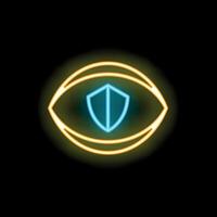 Glowing neon eye with shield providing online protection and security vector
