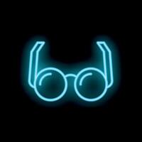 Neon blue round glasses glowing on black background vector